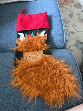 Hobby Lobby Red, Black and Orange Furry Reindeer Holiday Stocking